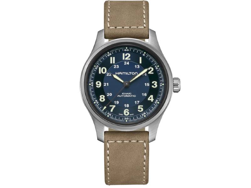 OROLOGIO UOMO AUTOMATICO TITANIO/PELLE KHAKI FIELD HAMILTON H70545540